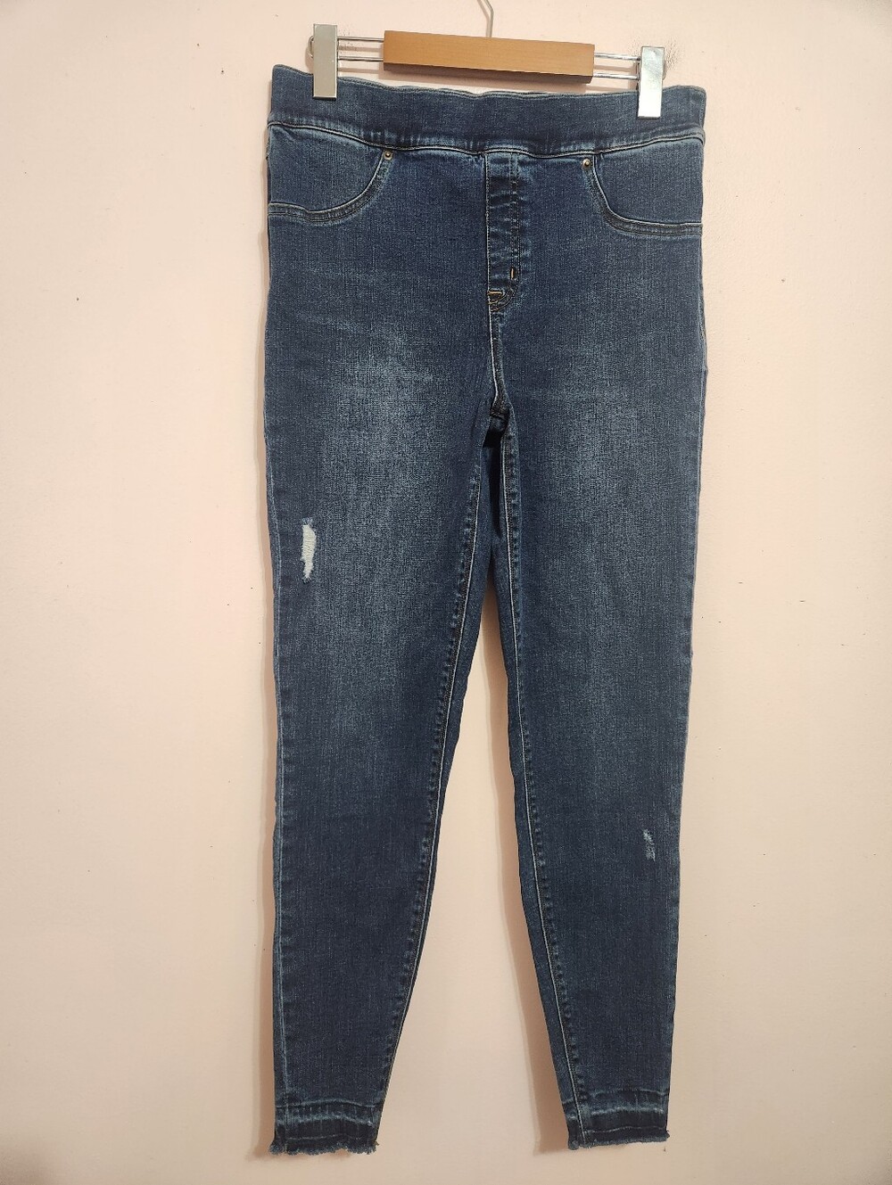 SPANX Acid Wash Distressed High Rise Ankle Skinny Jeans Pull On M